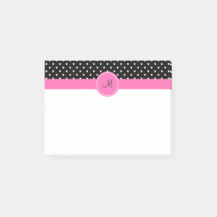 Post-it® Motif de point de Polka blanc et noir Monogram