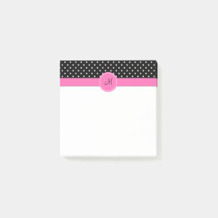 Post-it® Motif de point de Polka blanc et noir Monogram
