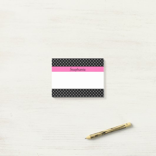 Post-it® Motif de points Polka blanc et noir (Sur un bureau)