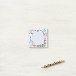 Post-it® Motif de poisson narval mignon aquarelle sous la m