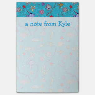 Post-it® Motif de poisson turquoise Ajouter votre nom