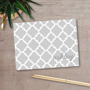 Post-it® Motif de Quatrefoil gris avec police manuscrite No