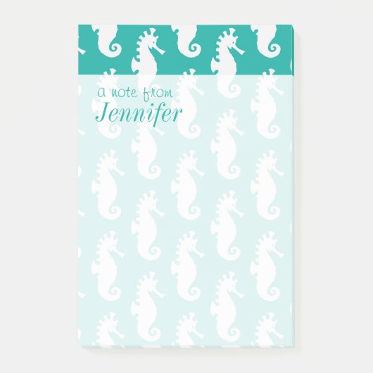 Post-it® Motif de Seahorse Turquoise| Ajouter votre nom (Devant)