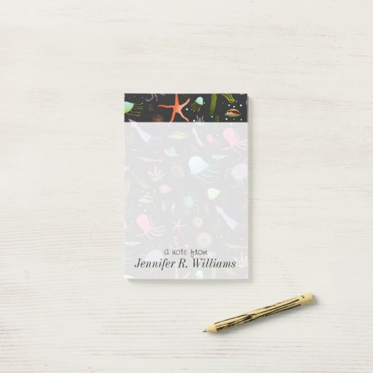 Post-it® Motif des critères maritimes| Ajouter votre nom (Sur un bureau)