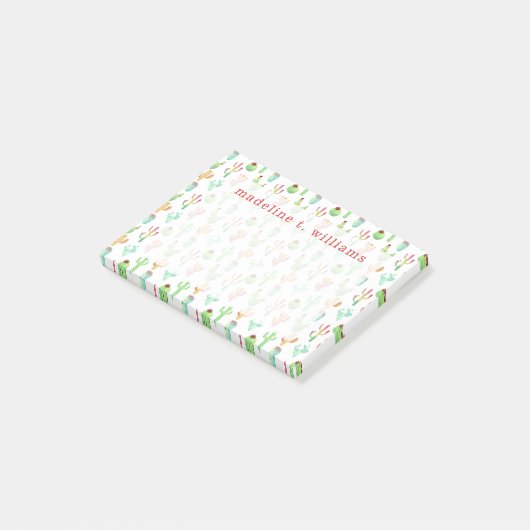 Post-it® Motif en pastel d'aquarelle de cactus (Incliné)