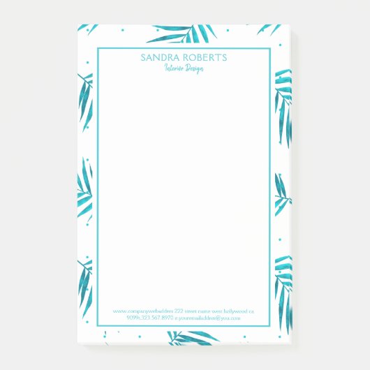 Post-it® Motif feuille de palme bleu-vert tropical (Devant)