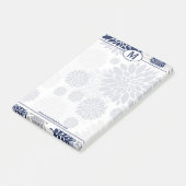 Post-it® Motif floral bleu et gris Monogramme (Incliné)