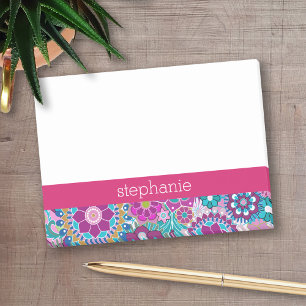 Post-it® Motif floral bleu et rose - Ajouter votre nom