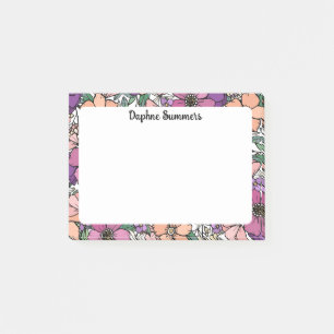 Post-it® Motif floral pêche et violet Nom en écriture cursi