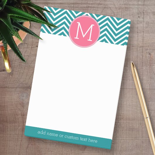 Post-it® Motif Girl Chevron avec Monogramme - Turquoise ros