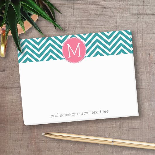 Post-it® Motif Girl Chevron avec Monogramme - Turquoise ros