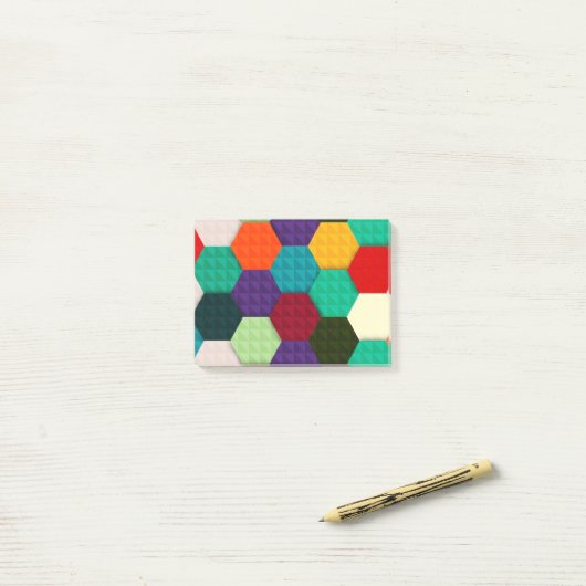 Post-it® motif hexagonal coloré (Sur un bureau)