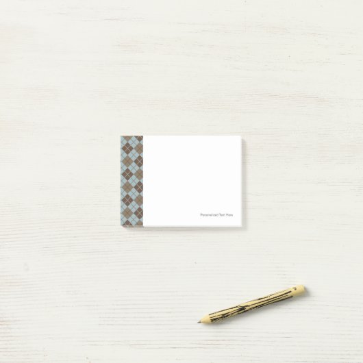 Post-it® Motif Jacquard en bleu et en taupe (Sur un bureau)