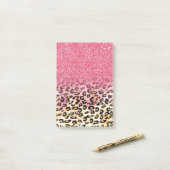 Post-it® Motif léopard de Parties scintillant rose Glam (Sur un bureau)