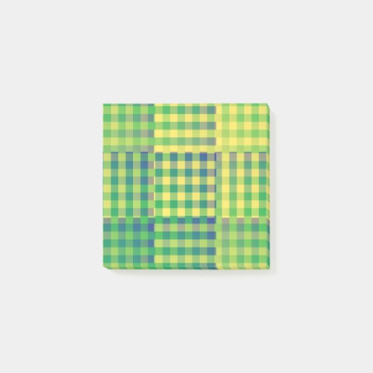 Post-it® Motif Patchwork à Carreaux Vert Bleu Jaune (Devant)