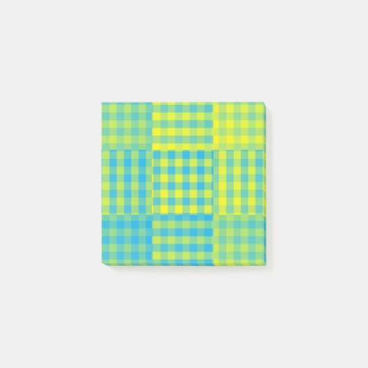 Post-it® Motif Patchwork Damier Bleu Jaune (Devant)