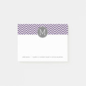 Post-it® Motif pourpre et gris Chevron avec Monogram (Devant)