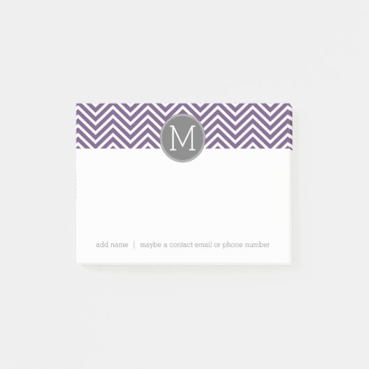 Post-it® Motif pourpre et gris Chevron avec Monogram (Devant)