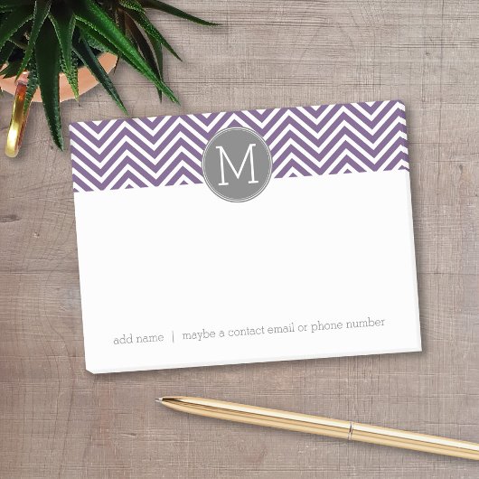 Post-it® Motif pourpre et gris Chevron avec Monogram