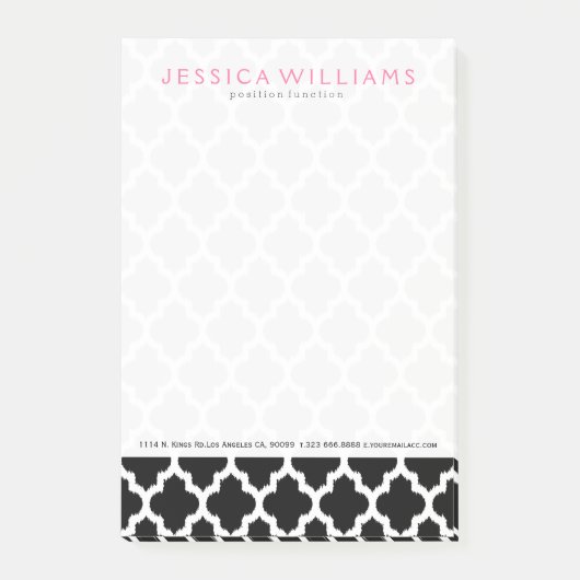 Post-it® Motif Quatrefoil noir et blanc Ikat (Devant)