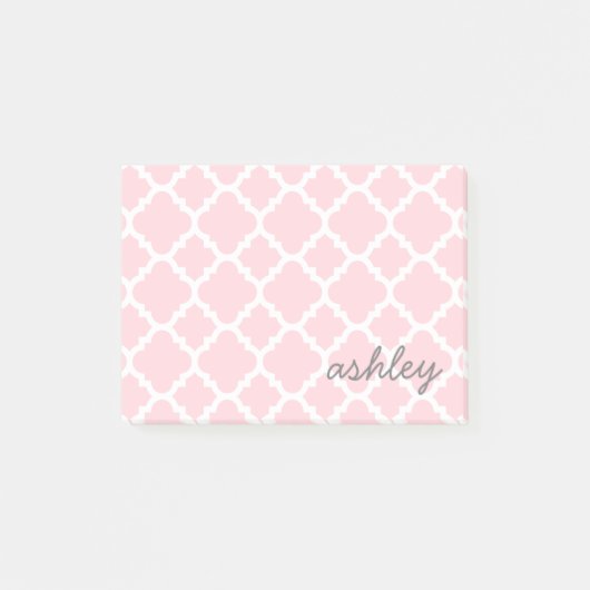 Post-it® Motif Quatrefoil rose avec Nom de script gris (Devant)