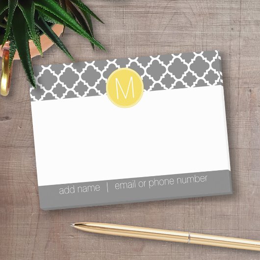 Post-it® Motif Quatrefoil tendance avec adresse et monogram