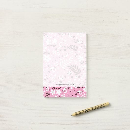 Post-it® motif rose des oiseaux et des fleurs mignons (Sur un bureau)