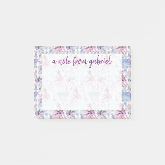 Post-it® Motif rose et bleu d'aquarelle de palmier (Devant)