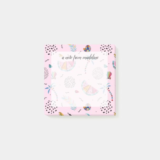 Post-it® Motif rose tropical de style de Memphis (Devant)