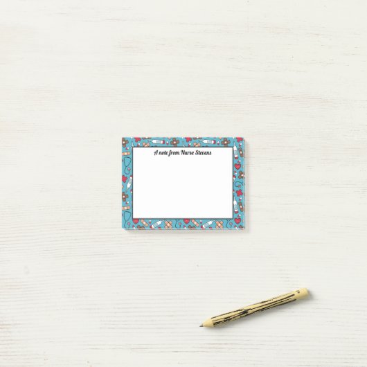 Post-it® Motif rouge bleu mignon - Une note de l'infirmière (Sur un bureau)