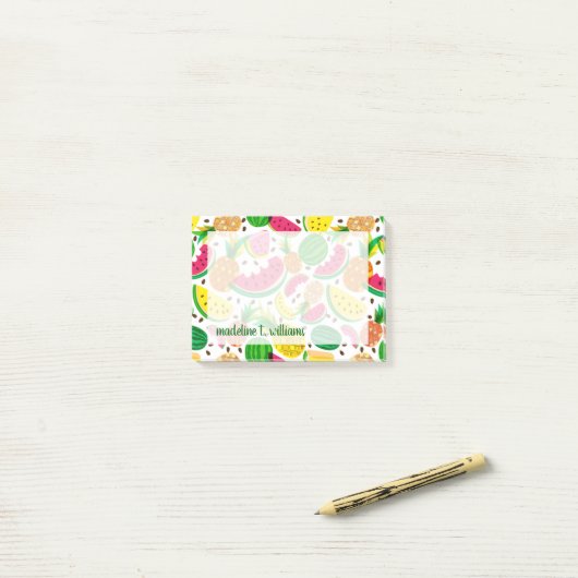 Post-it® Motif rouge et jaune de fruit tropical (Sur un bureau)