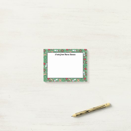 Post-it® Motif rouge vert mignon - Une note de l'infirmière (Sur un bureau)