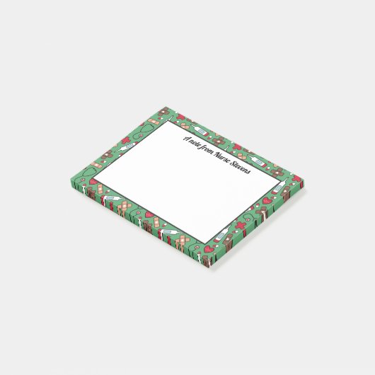 Post-it® Motif rouge vert mignon - Une note de l'infirmière (Incliné)