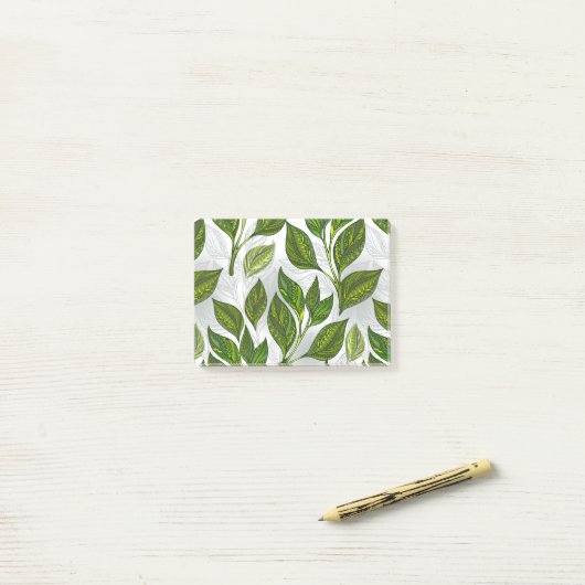 Post-it® Motif sans couture avec Feuilles de thé vert (Sur un bureau)
