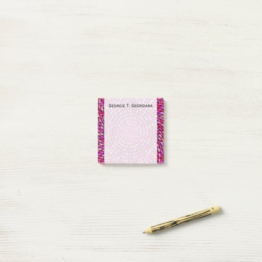Post-it® Motif tourbillonnant rose et pourpre Girly + Nom (Sur un bureau)