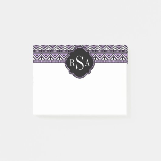 Post-it® Motif tribal noir violet monogramme (Devant)