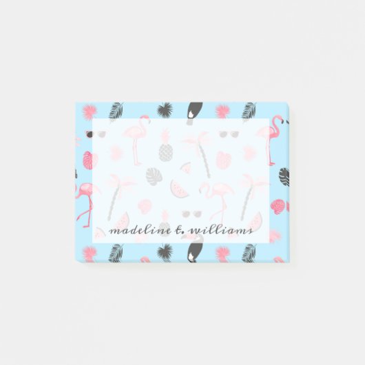Post-it® Motif tropical d'été rose et bleu (Devant)