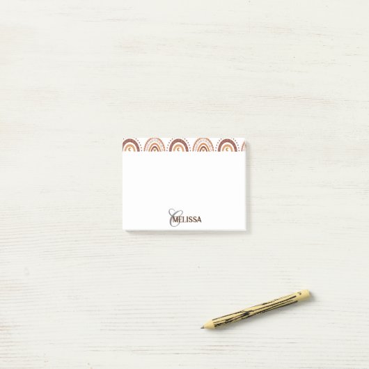 Post-it® Motif Whimsical Boho Brown Nom du monogramme (Sur un bureau)