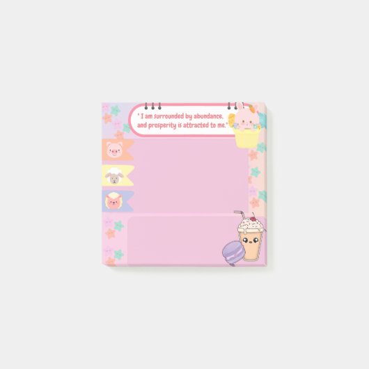 Post-it® Motivation Kawaii mignonne rose et pourpre (Devant)