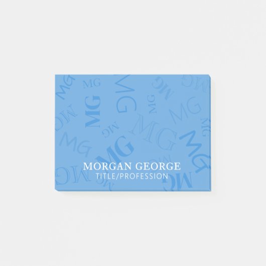 Post-it® Multitude de Monogrammes Bleu Ciel Avec Votre Nom (Devant)