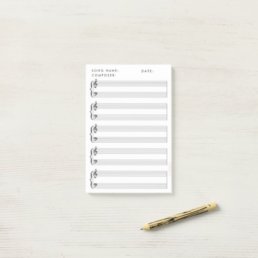 Post-it® Musique de feuille blanche (Sur un bureau)