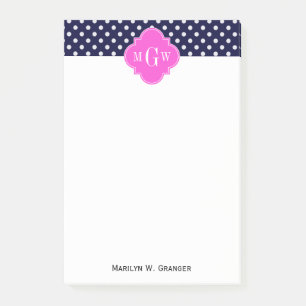 Post-it® Navy Blanc pois rose vif Quatrefeuilles 3 Monogram