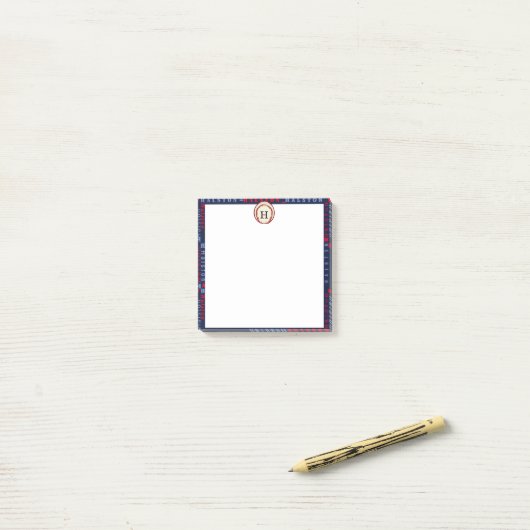 Post-it® Navy Blue Monogram Nom Cadeaux Enfants garçons bas (Sur un bureau)