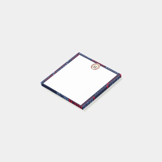 Post-it® Navy Blue Monogram Nom Cadeaux Enfants garçons bas (Incliné)