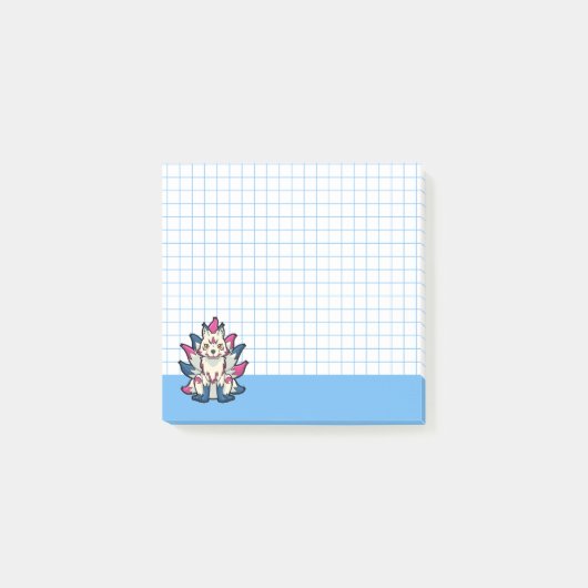Post-it® Nine-Tailed Kitsune- Japanese Fox Yokai Blue Grid (Devant)