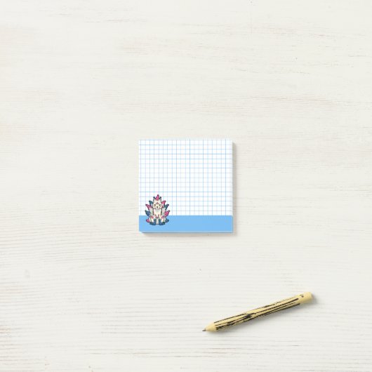 Post-it® Nine-Tailed Kitsune- Japanese Fox Yokai Blue Grid (Sur un bureau)