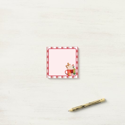 Post-it® Noël Coca chaud Cookie Sucre de canne Rouge Plaid (Sur un bureau)