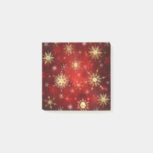 Post-it® Noël Golden Snowflakes sur Arrière - plan rouge