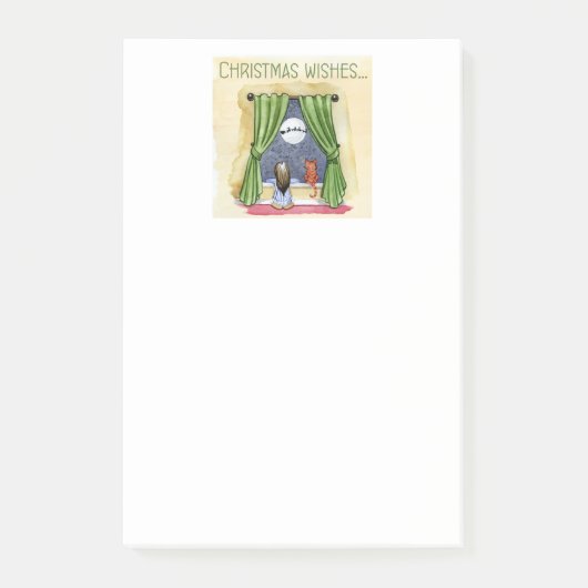 Post-it® Noël Souhaite Mignonne Enfant & Kitty Chat Noël (Devant)