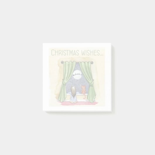 Post-it® Noël Souhaite Mignonne Enfant & Kitty Chat Noël (Devant)